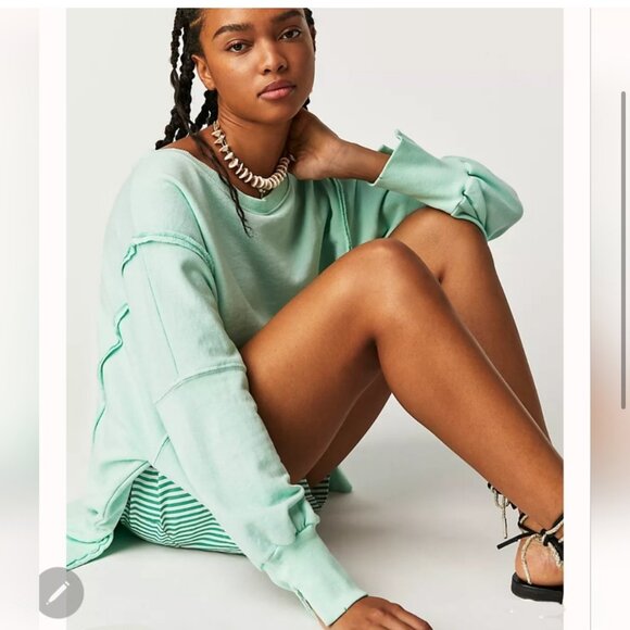 Free People Camden Pullover Sweatshirt in Honey Dew - Picture 3 of 4